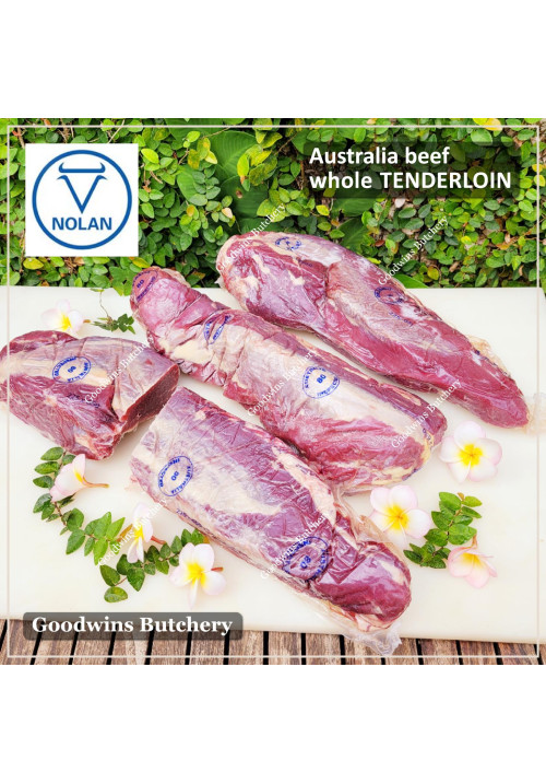 Beef Tenderloin frozen Australia (A) BUDGET brand NOLAN whole cut 1.8-2.8 kg/pc (price/kg) eye fillet mignon daging sapi has dalam